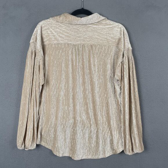 Skies Are Blue Shirt Womens Small Metallic Pleated Blouse Long Sleeve Velvet Top - Picture 2 of 7
